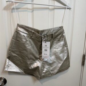AKIRA Metallic Silver High Waist Shorts
